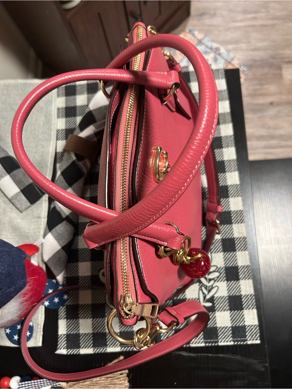 Coach Remi Dusty Pink Pebbled Leather Satchel Gold Hardware & Coach Apple Charm - Picture 7 of 13